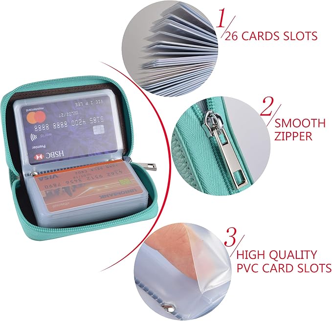 Easyoulife Genuine Leather Credit Card Holder Zipper Wallet With 26 Card Slots