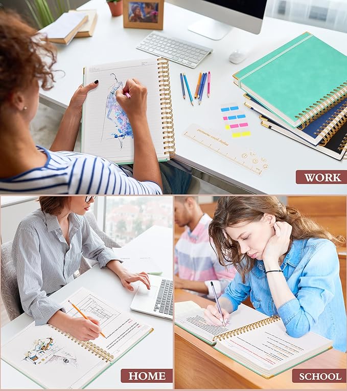 Spiral Notebook Journal 8.5” x 11”, 300 Pages Hardcover Leather Lined Journals for Women Men, A4 Large College Ruled Notebooks with 100 GSM Thick Paper, Spiral Journal for Writing Work School, Teal