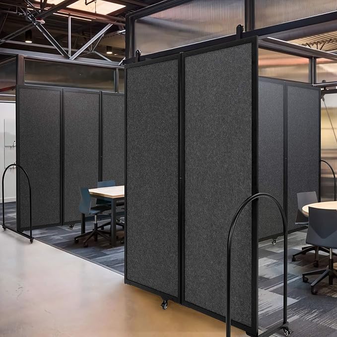 Folding Room Partition,Privacy Room Screen with Arms,Office Dividers Partition Wall,14'3"L* 6'7"H,Dark Grey