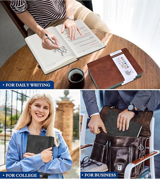 B5 Lined Journal Notebook - 365 Page Large Leather Journals for Writing Women Men,Hardcover Notebook with 100Gsm Thick Pages,Daily Diary for Travel, Work,School,College Ruled (7.6" x 10.3")