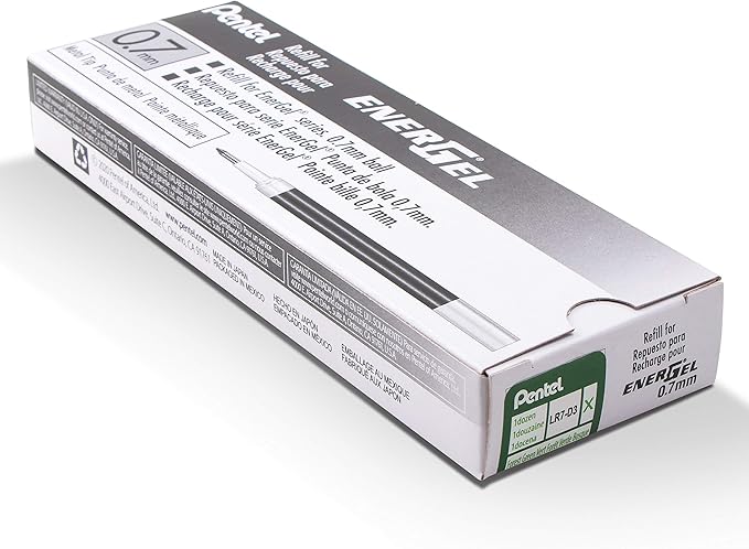 Pentel Refill Ink - For EnerGel Gel Pen, 0.7mm Metal Tip, Medium, Forest Green Ink, 12 pack (LR7-D3)