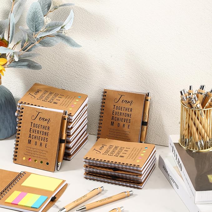 Jetec 12 Sets Bulk Employee Appreciation Gifts Bulk Inspirational Spiral Notebook with Note Ballpoint Pen Thank You Gifts for Volunteer Social Worker Nurse Staff Coworker Students (Team)