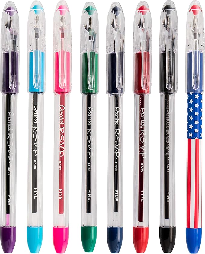Pentel R.S.V.P. Ballpoint Pen, 0.7mm Fine Tip, Green Ink, Box of 12 (BK90-D)