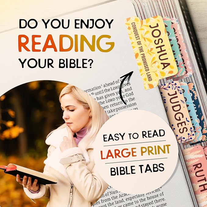 Bloom Beauty Bible Tabs for Women โ Soul Nourishing Book Summaries โ 66 Peel-and-Stick Large Print Laminated Bible Tabs | Bible Study Supplies Gold, Journaling Accessories, Gifts, the Shepherd of Life