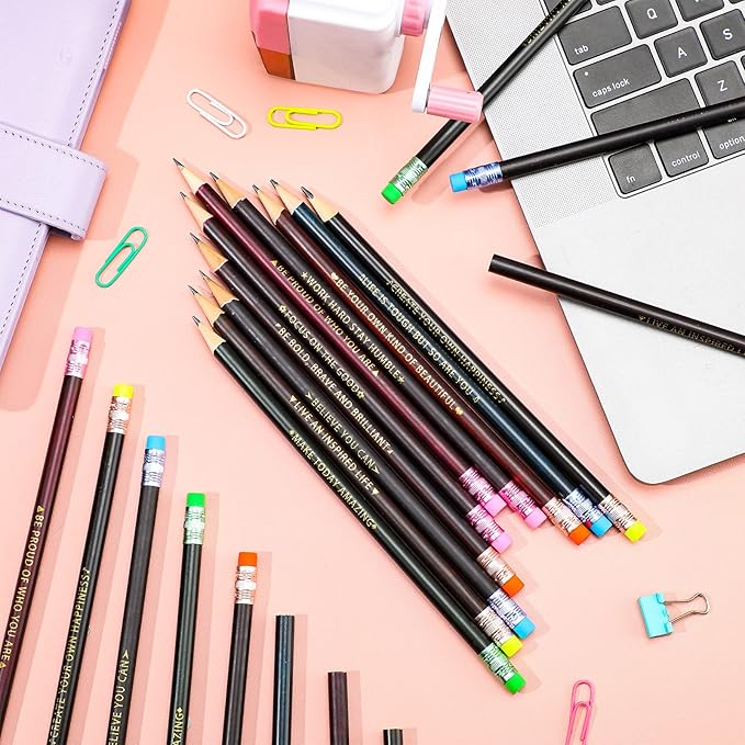 Eersida 40 Pcs Color Changing Mood Pencil with Motivational Sayings, 2B, Fun Assorted Thermochromic Pencils with Eraser(Bright Color,Bible Verses)
