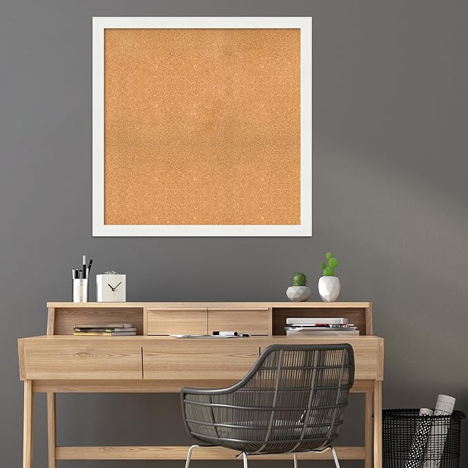 Amanti Art Natural Cork Board for Wall, 39x39 Vision Board with White Frame, Oversize Corkboard Office Decor for Home Organization, Casual Corkboard Pinboard to Display Items for Home Organization in