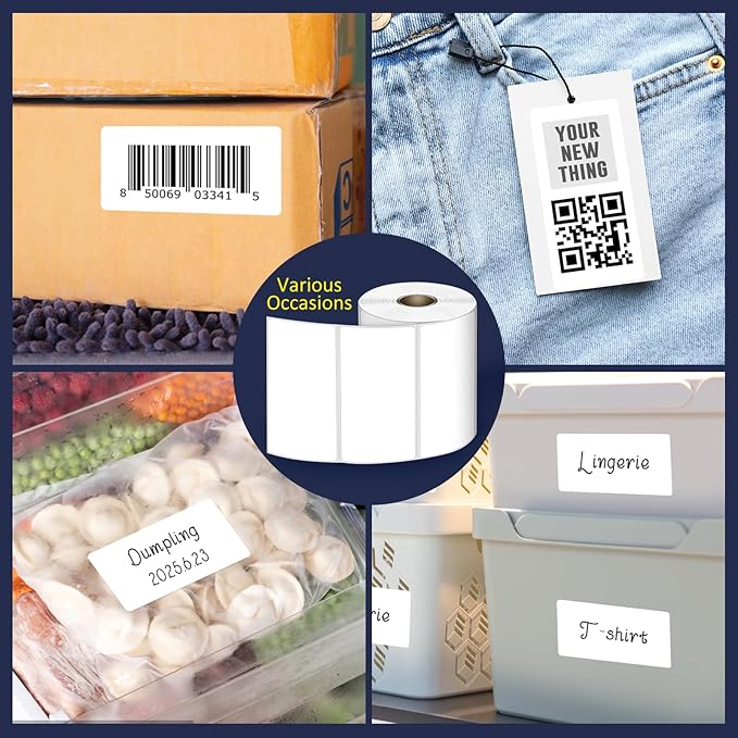 L LIKED 4" x 2" Direct Thermal Labels, Permanent Adhesive Barcode Shipping Labels & Compatible with Rollo, Zebra and other Desktop Printers (12 Rolls, 9000 Labels)