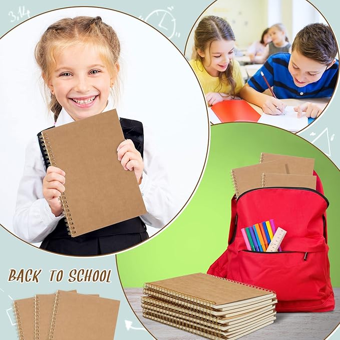 PerKoop 100 Pack Spiral Notebook 8.3 x 5.5 Inch College Ruled Notebook Bulk A5 Wide Ruled Journals Bulk 1 Subject 50 Sheets Thick Diary Notebooks for School, Office Business, Home Use(Kraft Brown)