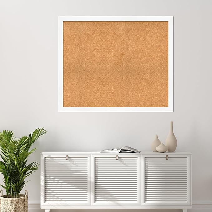 Amanti Art Natural Cork Board for Wall, 39x47 Vision Board with White Frame, Oversize Corkboard Office Decor for Home Organization, Modern Corkboard Pinboard to Display Items for Home Organization in