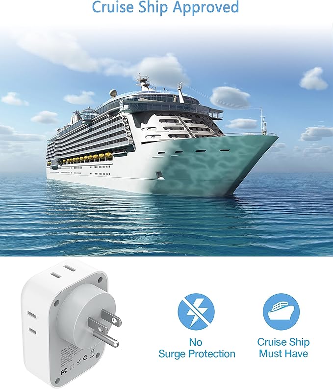 USB Wall Charger, Wall Plug Adapter Outlet Extender, TESSAN 3 Charger Block (1 USB C Port), Multi Charging Station for Cruise, Bathroom, Office, Dorm Essentials
