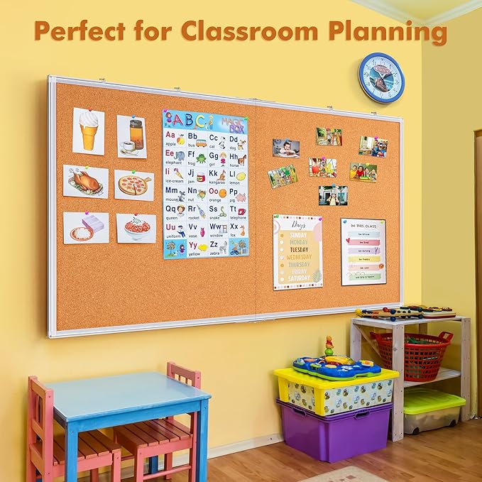 maxtek Large Cork Board 72 x 48 in, Bulletin Board for Walls, 6'x 4' Extra Aluminum Framed Corkboard, Foldable Wall Mounted Back to School Pin Memo Notice Cork Board for Office, Home Wall Display