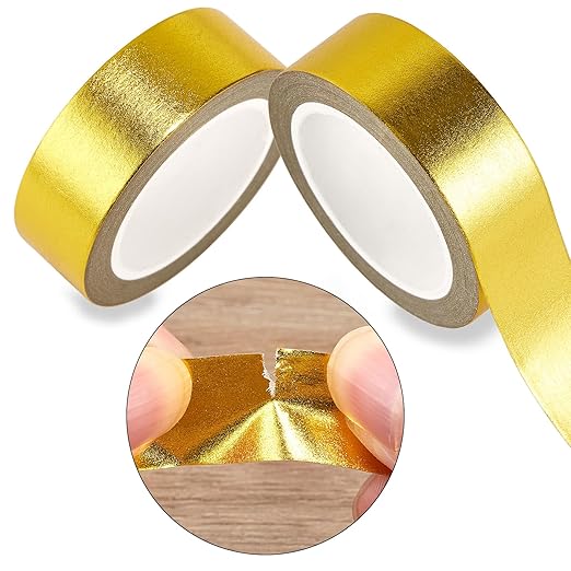 QDiShi Yellow Gold Washi Tape for Wall Decor Decorative,Foil Masking Tape Low Tack Self Adhesive Decorative Washi Tape Shiny Metallic Color Washi Tape 0.59in x66FT