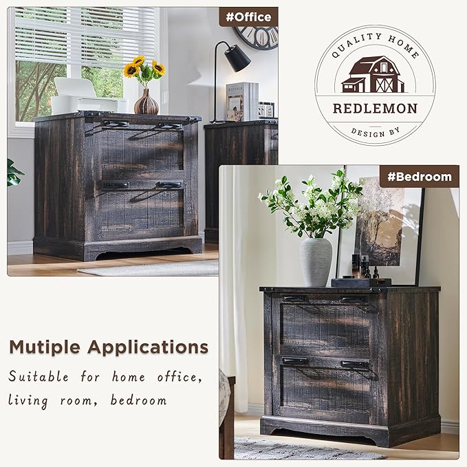 RedLemon File Cabinet with 2 Drawers, Farmhouse 30" Filing Cabinets with Hanging File Folders for A4/Letter/Legal Size Documents,Office Storage Cabinet for Study Room, Living Room (Dark Rustic Oak)