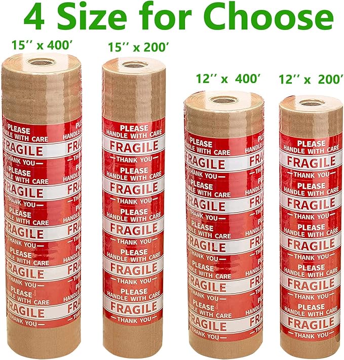 Honeycomb Packing Paper Wrap 15"x400' Sustainable Alternative to Bubble Cushioning Wrap Packing paper for Moving/shipping/packing Roll with 20 Fragile Sticker Biodegradable & Fully Recylable