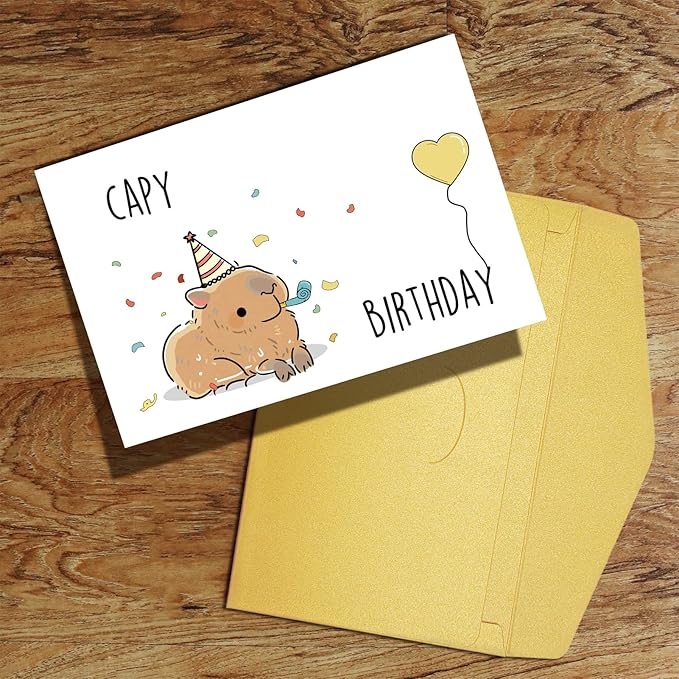 Qiliji Funny Birthday Card, Cute Capy Birthday Greeting Card, Capybara Bday Pun Card, Happy Birthday Card for Him Her