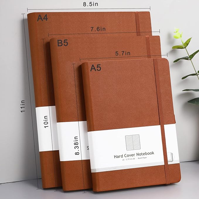 AHGXG A4 Notebook College Ruled - 320 Pages Large Journal for Women and Men, 8.5''×11'', Leather Softcover Thick Journal, 100gsm Thick Lined Paper - Brown