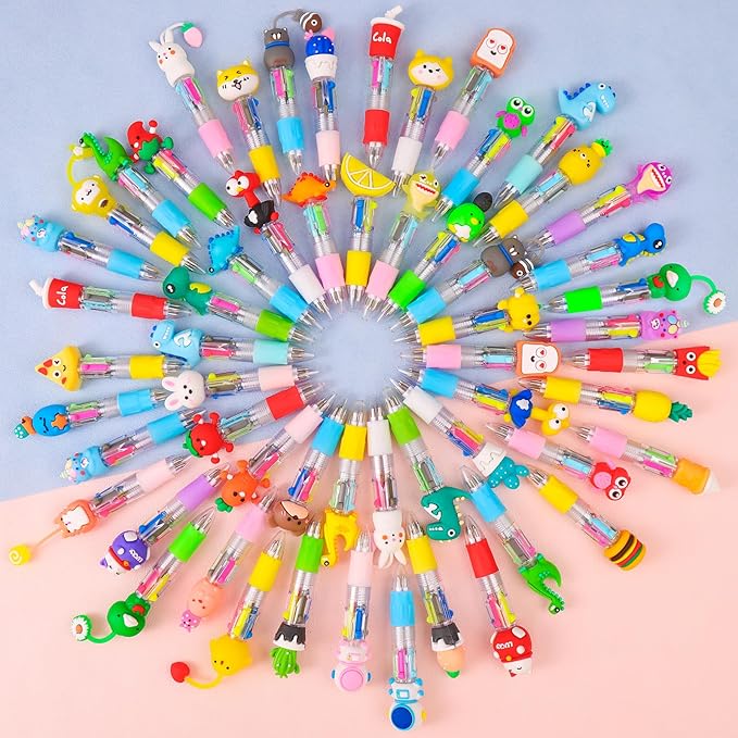 100Pcs Mini Multicolor Pens in One 4-in-1 Cute Pens Bulk for Kids, Ballpoint Pen for Birthdays and Children's Parties, Fun Gifts Assorted Ink Kawaii Pen