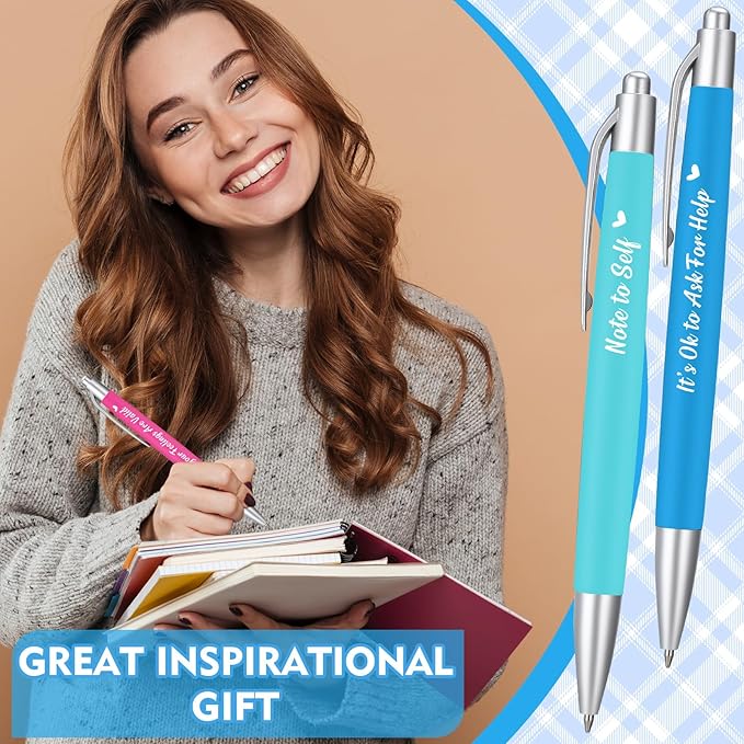 Yeaqee 100 Pcs Inspirational Pens Employee Appreciation Back to School Gifts Motivational Thank You Metal Greeting Quote Ballpoint Pen for Coworker Teacher(Multicolored,Mental Health Reminders)