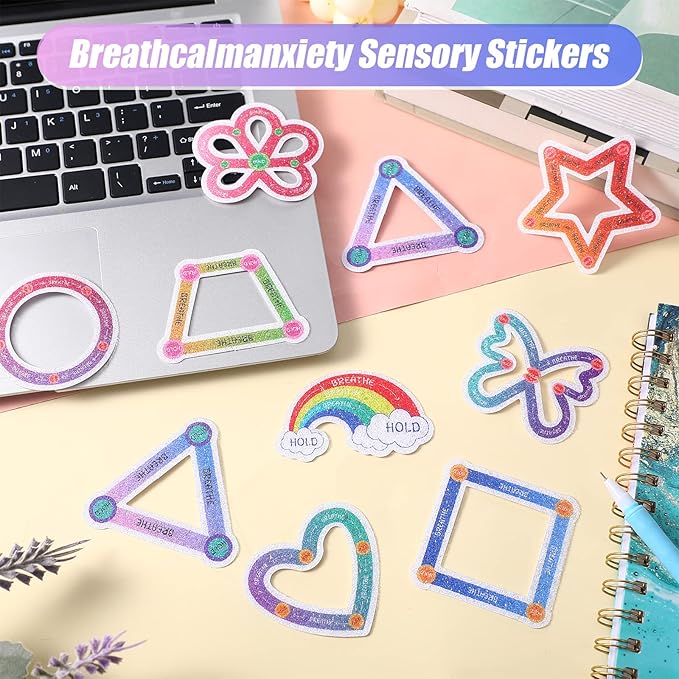 80 Pcs Anxiety Sensory Stickers with Inspirational Quotes Calm Textured Strips Relief Mental Health Stickers School Office Adhesive Sensory Tape Anti Stress Toys for Adults Teens (Shaped)