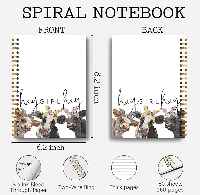 Hay Girl Hay Cow Notebook Journal - Cow Gifts for Women, Coworkers, Cowgirls, Western Gifts, Western Hay Girl Hay Cow Notebook Spiral Bound with 164 Pages