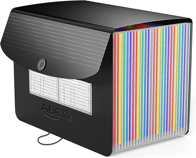 ABC life 26 Pockets Accordian File Organizer Keeper/Expanding Filling Box Letter A4 Size/Expandable File Folder/Plastic Accordion Document Paper Bill Receipt Organizer with A-Z Alphabetical Tabs