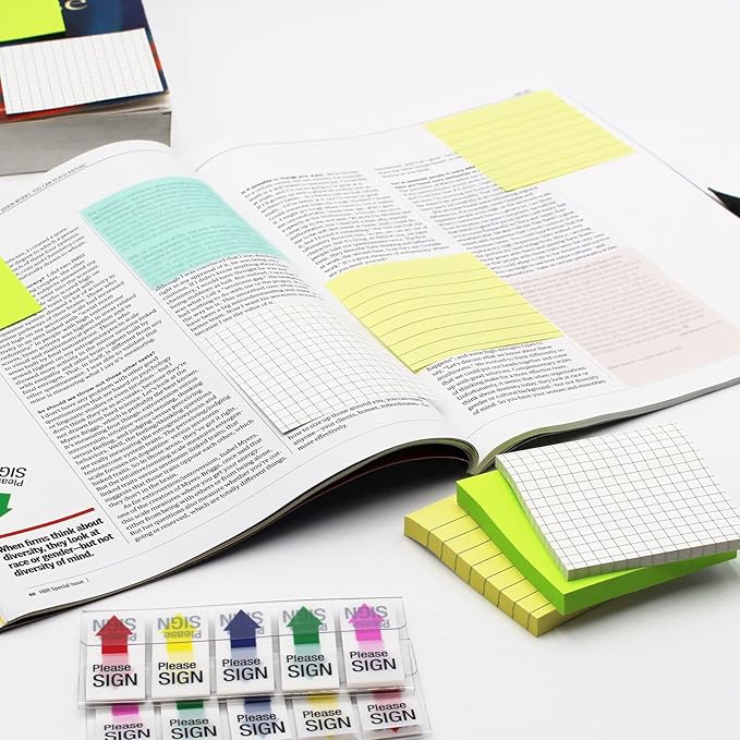 Lined Sticky Notes, 3x3 Inch, 600 Sheets Self-Stick Notes, Easy to Post for School, Office, Notebook, Pastel Yellow Color, 100 Sheets/Pad
