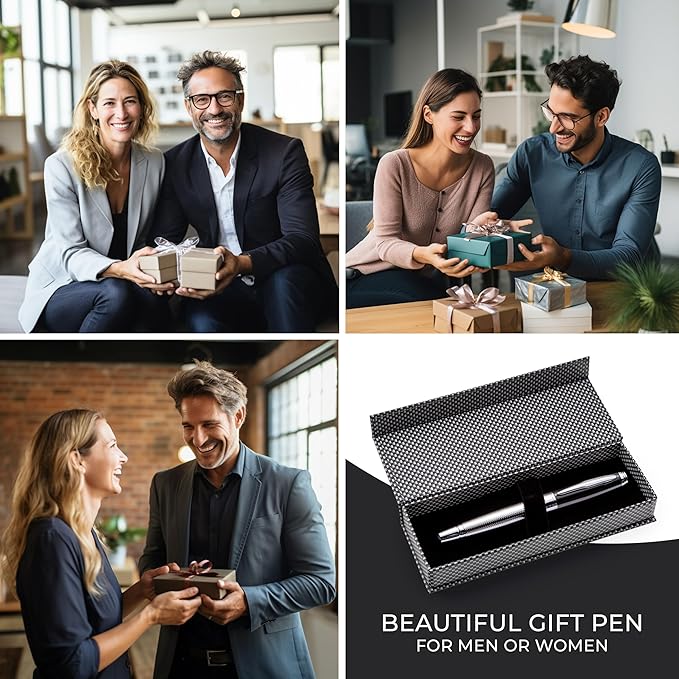 ZenZoi Executive Rollerball Pen Elegant Black & Silver. Smooth Writing Fine Point Gel Ink. Luxury Pen for Men or Women. Premium Business Gift Set