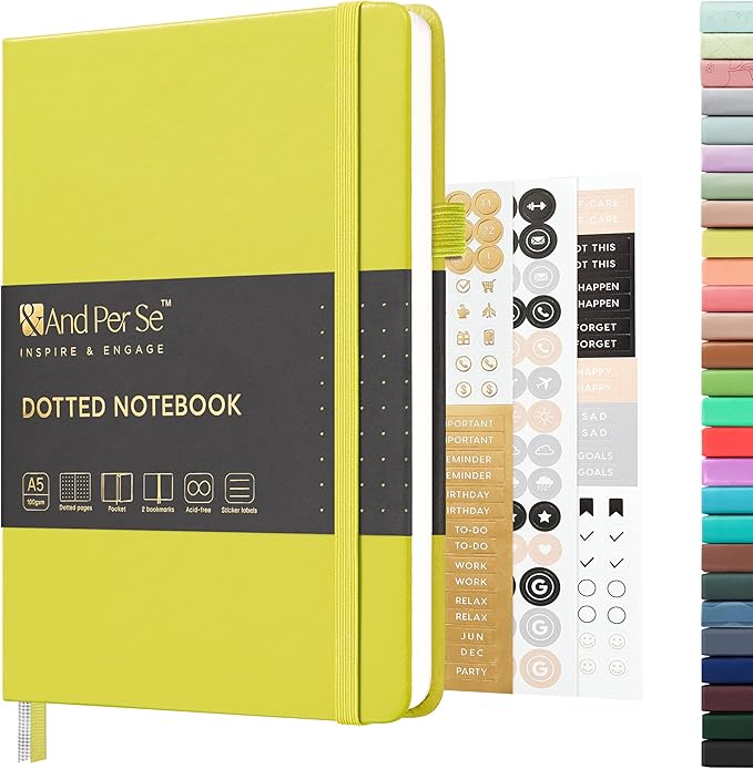 &And Per Se Dotted Journal Notebook, A5 Hardcover Bullet Dotted Journal, 160 Pages 100 gsm Thick Dotted Paper, 3 Sheets of Stickers Included - 5.7'' x 8''(Emerald)