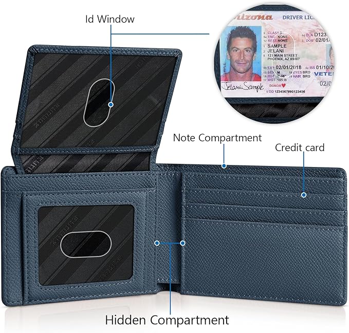 RUNBOX Wallet for Men Slim Rfid Leather 2 ID Window With Gift Box