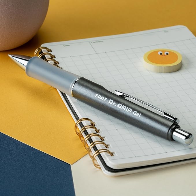 PILOT Dr. Grip Limited Refillable & Retractable Gel Ink Rolling Ball Pen, Fine Point, Metallic Charcoal Gray Barrel, Black Ink, Single Pen (36270)