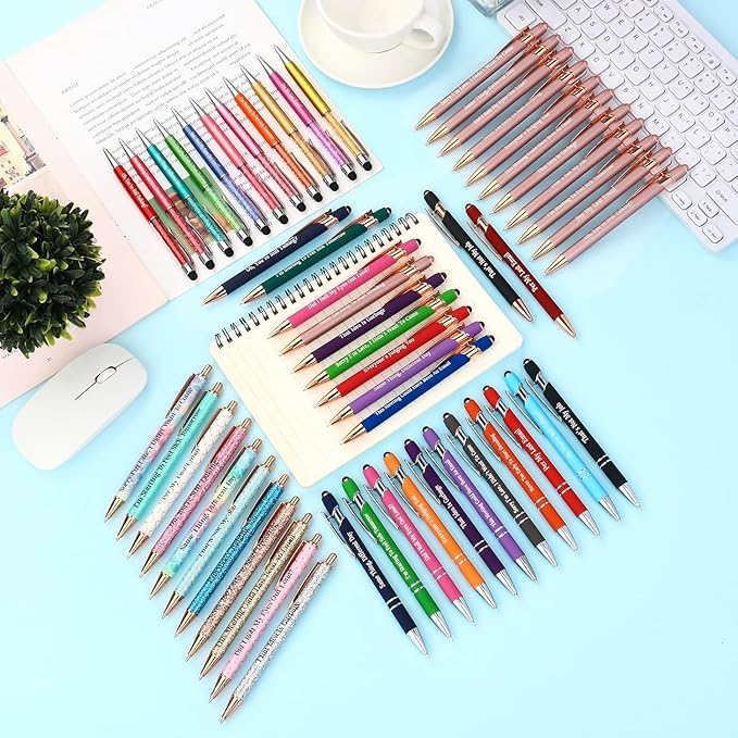 Snarky Funny Office Pens,36 Pcs Negative Sarcastic Hilarious Quotes Work Ballpoint Pens with Stylus Tip for Colleague Co-workers Gift Black Ink (Style 1, 36)