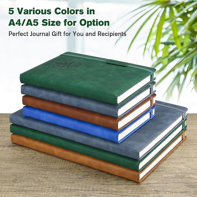 Notebook Journal for Women Men: Leather Journal for Writing, Hardcover College Ruled Journals Notebooks with Thick Paper, Large A4 Daily Journal for Travel, Diary, Gifts for Teens, 8.5"×11", Green
