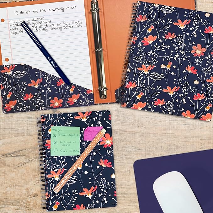 Steel Mill & Co Cute Mini Spiral Notebook, 8.25" x 6.25" Journal with Durable Hardcover and 160 Lined Pages, Floral Vines