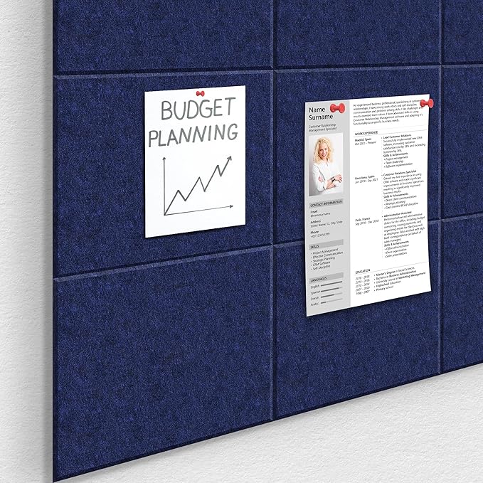 Large Cork Board for Office Dark Blue Felt Board Alternative-12 Pack Felt Wall Tiles for Office Wall Decor,Felt Bulletin Board Tiles,Push pin Board Wall Organizer for Office