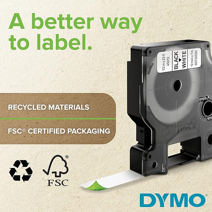 DYMO Rhino Industrial Permanent Polyester Labels, 1", Black Print on White Tape
