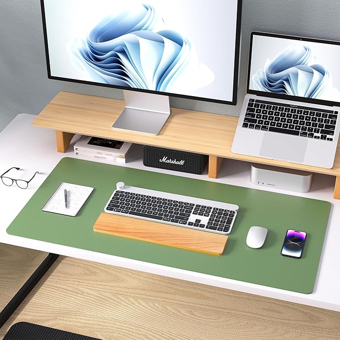 Aothia Leather Desk Pad Protector, Mouse Pad, Office Desk Mat, Non-Slip PU Leather Desk Blotter, Laptop Desk Pad, Waterproof Desk Writing Pad for Office and Home (36" x 17", Olive Green)