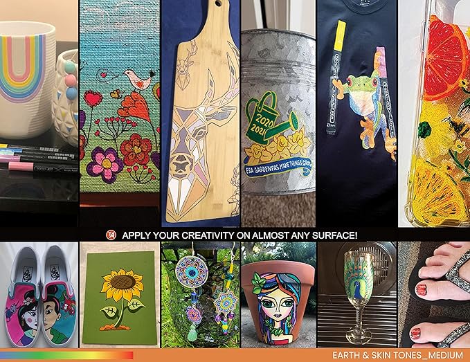 36 Acrylic Paint Pens Skin and Natural Earth Tone Marker Set For Rock Painting, Canvas, Mugs, Glass, Plastic, Wood, Metal, Fabric, Scrapbooking, Most Surfaces. Quick Drying Waterbased (MEDIUM)