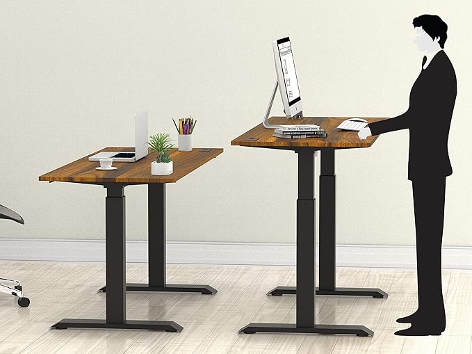 SHW 48-Inch Electric Height Adjustable Standing Desk with Drawer, Memory Preset and Cable Management Tray, Walnut