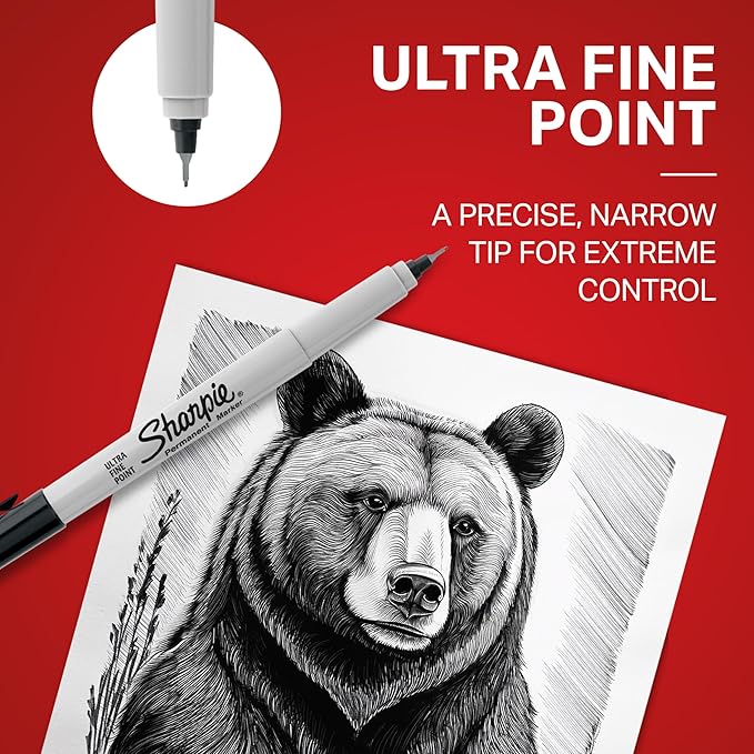 Sharpie Permanent Markers Ultra Fine Tip Markers Set Quick Drying And Fade Resistant Artist Marker For Wood Plastic Paper Metal And More Drawing Coloring And Poster Marker Black 12 Count