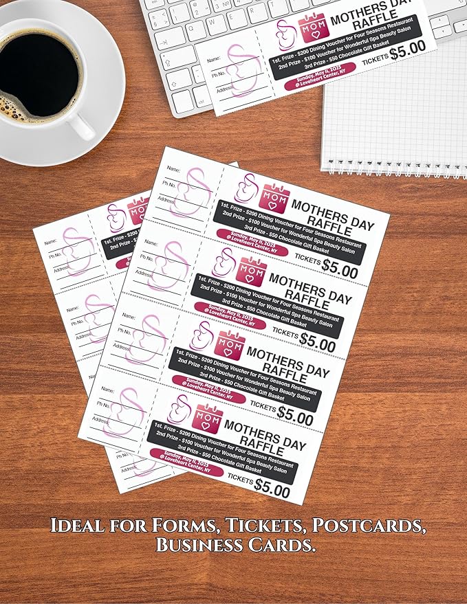 Limited Papers (TM) 8.5x11 Perforated Paper, 20/50 Pound, 75 GSM, Variety of Perforation Sizes and Colors, for Forms, Tickets, Postcards, Business Cards. (Peach, 4 up - horizontal every 2.75")