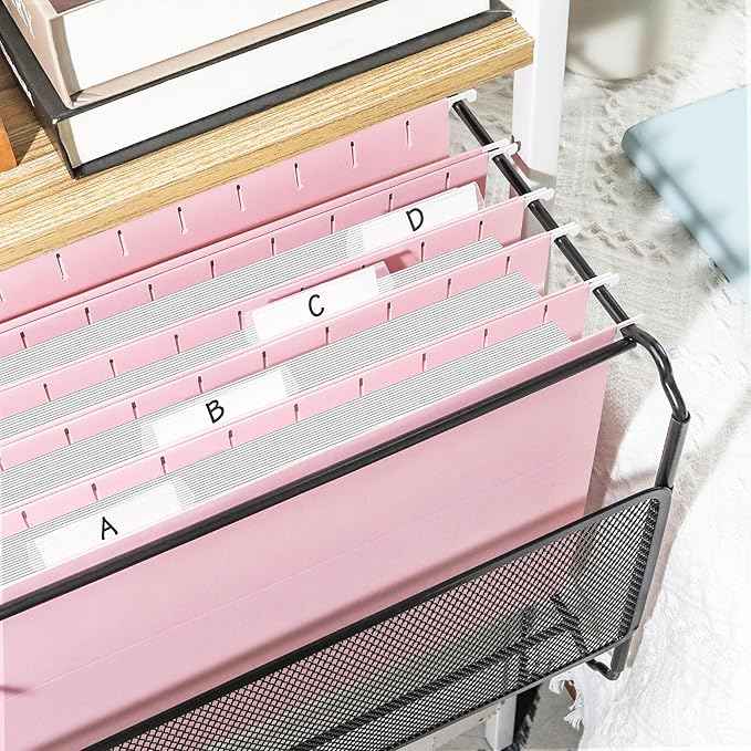 SUNEE 25 Pack Hanging File Folders, Pink Folders, Hanging File Folders Letter Size with 1/5-cut Tabs, Stay Organized for Your Home and Office Bulk File and Documents