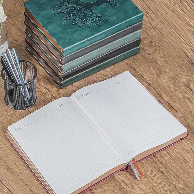 ZXHQ A4 360 Pages Lined Journaling Notebooks with Pen, Journals for Women Men Writing Notebook, Brown Edge, Hardcover, A4 Size 8.5'' x11'' Brown
