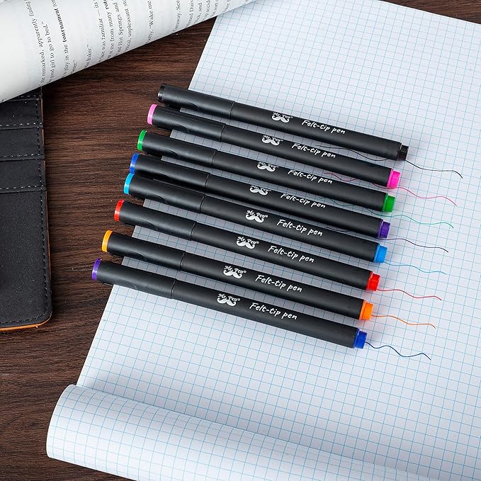 Mr. Pen- Felt Tip Pens, Fine Point, Pack of 8, Fast Dry, No Smear, Colored Pens, Journaling Felt Pens, Planner Markers
