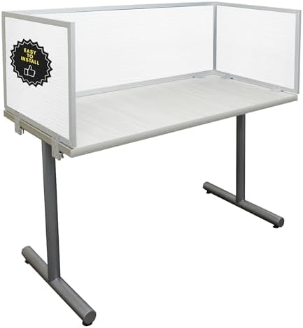 OBEX Polycarbonate Office Desk Mounted Privacy Screen Adjustable Table Top Panel Divider, Universal Aluminum Bracket-USA Made, 18" x 60", White