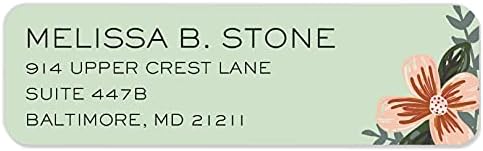 Mint and Pink Floral Rolled Address Labels/Roll of 250 Personalized Return Address Labels/Designer Return Address Stickers in Elegant Plastic Dispenser