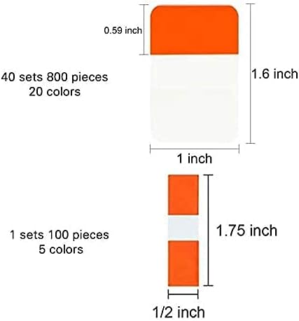 ELII 900 Pieces Tabs Sticky Index Tabs,Writable and Repositionable File Tabs Flags Colored Page Markers Labels for Reading Notes, Books and Classify Files, 41 Sets (Index Tabs)
