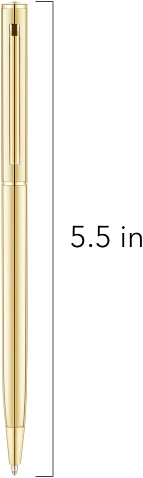 Unibene 12 Pack Gold Slim Ballpoint Pens Black ink Medium Point(1 mm), Nice Gift for Wedding Business Office Students Teachers Christmas