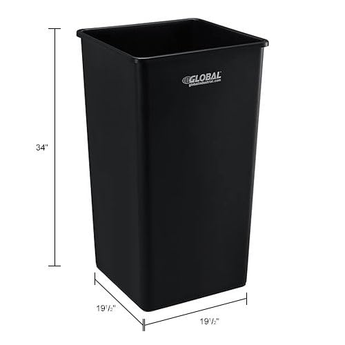 Global Industrial Square Plastic Garbage Can, Open Top, 55 Gallon Capacity, Indoor/Outdoor Rated, 19-1/2"W x 19-1/2"D x 34"H, Utility Trash Can, No Lid, Black