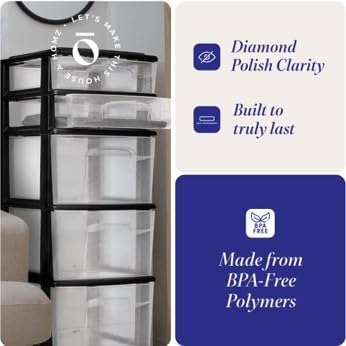 HOMZ 2-Pack 5-Drawer Storage Unit, Home & Office Plastic Organizer, Black Frame