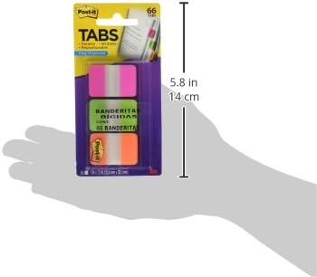 Post-it Tabs, 22/Color, 66/Dispenser, 1 in Wide, Pink, Green, Orange (686-PGO)